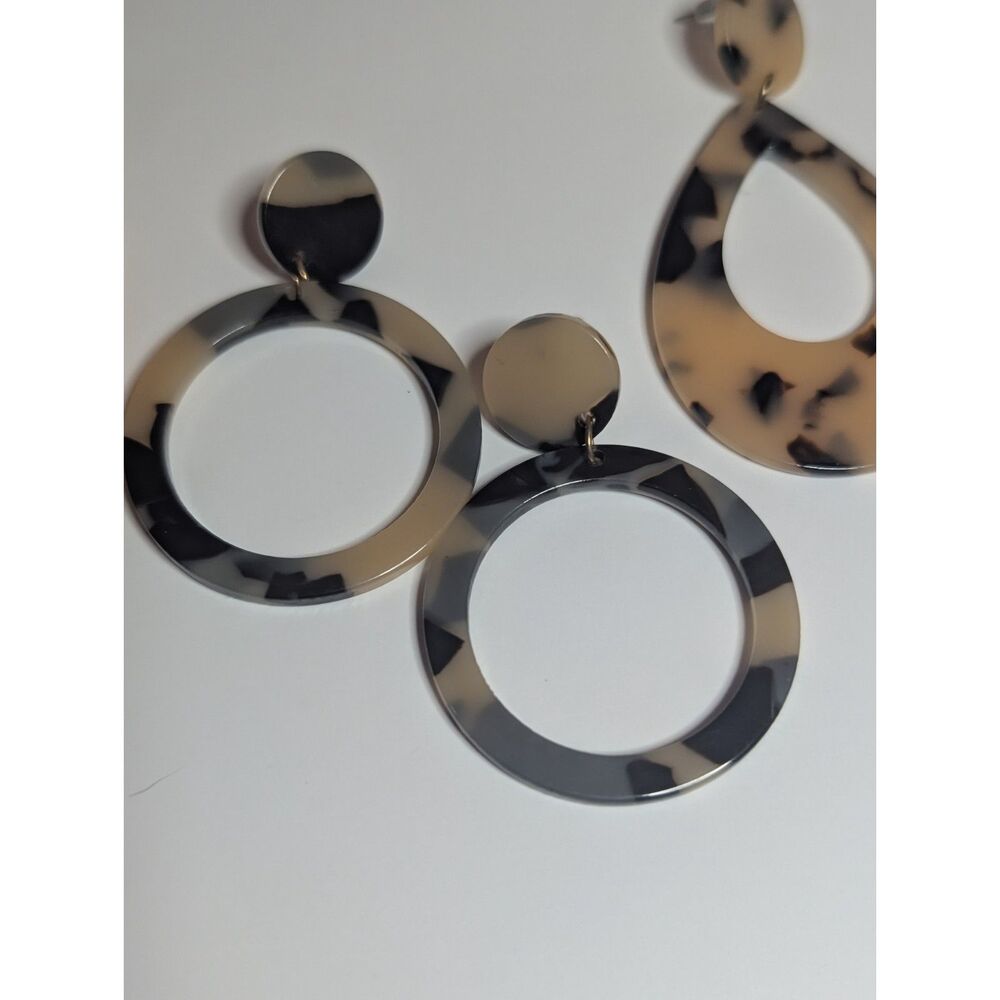 Retro Acrylic Dangle Earring Lot - Tortoise Shell Hoops & Open Geometric Shapes